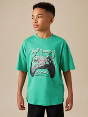 Green Controller Back Print Short Sleeve Graphic T-Shirt (3-16yrs)