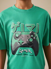 Green Controller Back Print Short Sleeve Graphic T-Shirt (3-16yrs)