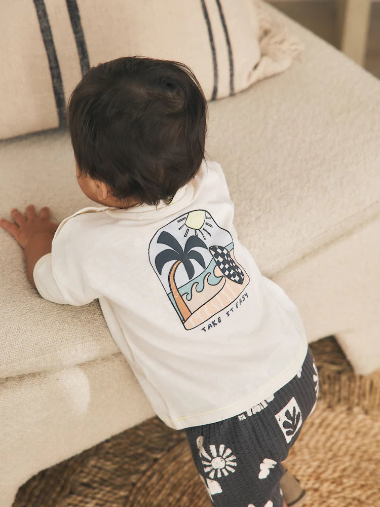 Grey/White Palm Top and Shorts Baby Set (0mths-2yrs)