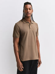 Brown Light Regular Fit Short Sleeve Pique Polo Shirt
