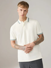 Ecru White Short Sleeve Tipped Polo Shirt