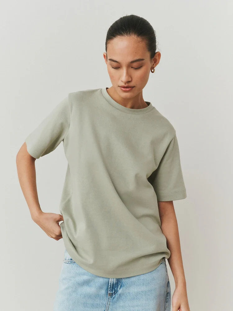 Sage Green Heavyweight Short Sleeve Crew Neck T-Shirt