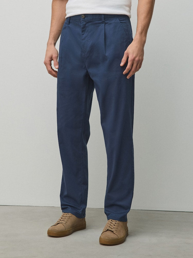 Blue Slim Fit Single Pleat Cotton Rich Stretch Chinos