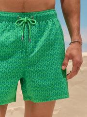 Bright Green Textured 5 Inch Swim Shorts