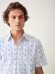 White Parrot Regular Fit Cotton Short Sleeve Print Shirt