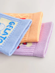Purple, Blue and Orange Food Cotton Rich Cushioned Sole Ankle Socks 3 Pack