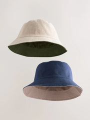 Khaki Green/Stone Linen Reversible Bucket Hats 2 Pack