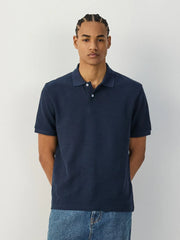 Regular Fit Textured Smart Polo Shirts Navy Blue Slub