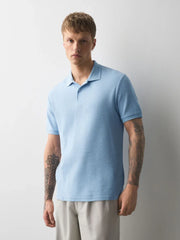 Blue Slub Regular Fit Textured Smart Polo Shirts