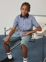 Navy Gingham Short Sleeve Smart Shirt (3-16yrs)