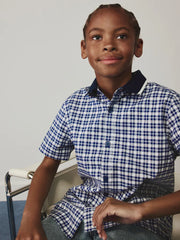Navy Gingham Short Sleeve Smart Shirt (3-16yrs)