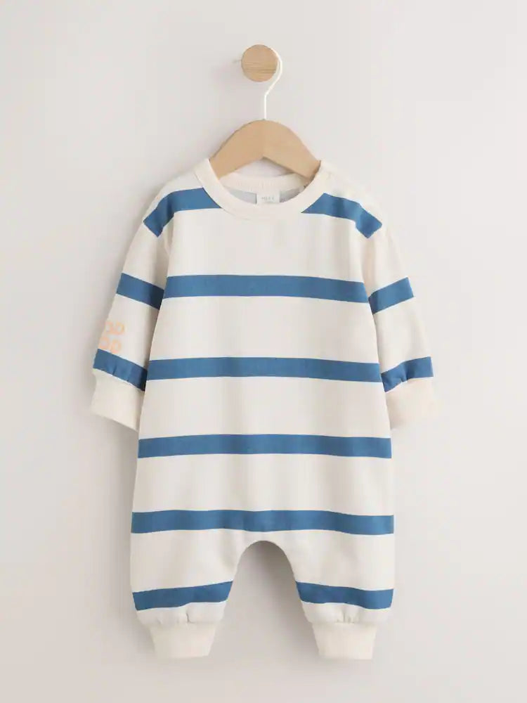 Blue/Ecru Stripe Sweat Baby Romper (0mths-3yrs)