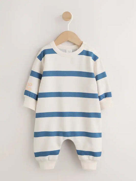 Blue/Ecru Stripe Sweat Baby Romper (0mths-3yrs)