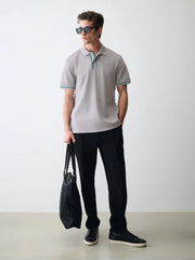 Grey Embossed Motionflex Tipped Polo Shirt