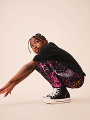 Black/Pink Splat Leggings (3-16yrs)