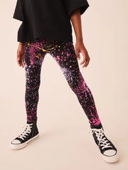 Black/Pink Splat Leggings (3-16yrs)