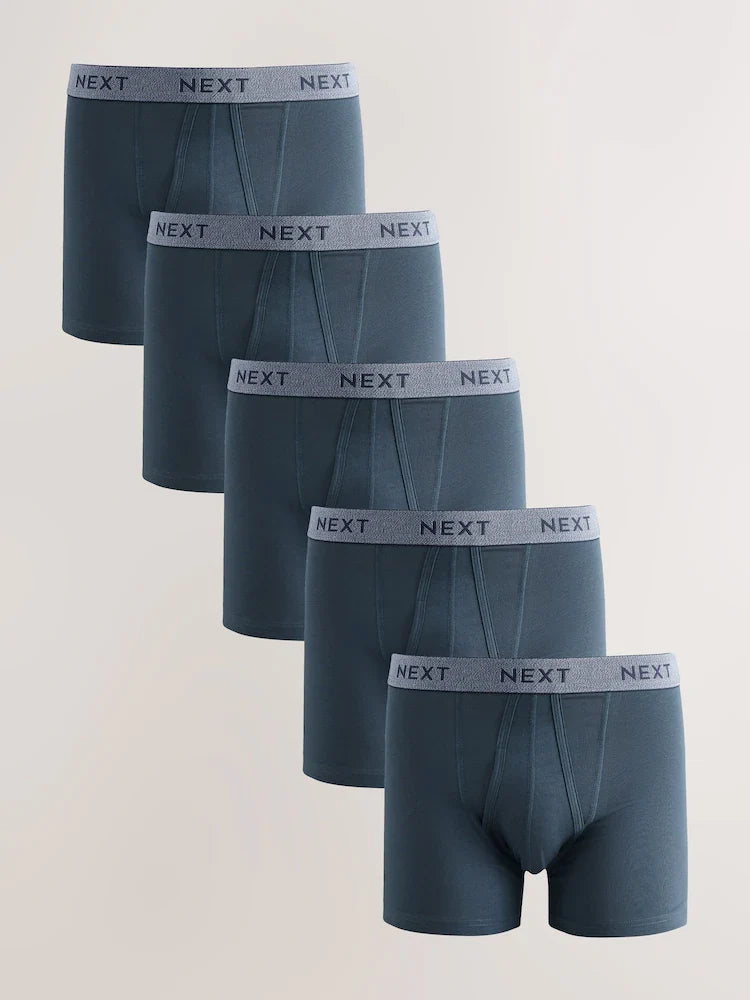 Blue 5 Pack A Front Cotton Rich Boxers
