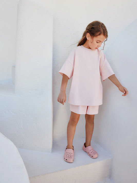 Pink/Yellow Palm Heavyweight T-Shirt and Shorts Set (3-16yrs)