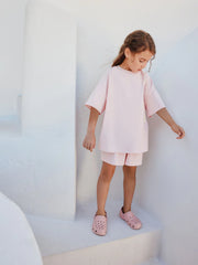 Pink/Yellow Palm Heavyweight T-Shirt and Shorts Set (3-16yrs)