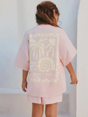 Pink/Yellow Palm Heavyweight T-Shirt and Shorts Set (3-16yrs)
