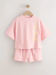 Pink/Yellow Palm Heavyweight T-Shirt and Shorts Set (3-16yrs)