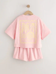 Pink/Yellow Palm Heavyweight T-Shirt and Shorts Set (3-16yrs)