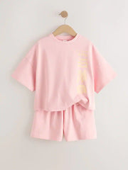 Pink/Yellow Palm Heavyweight T-Shirt and Shorts Set (3-16yrs)