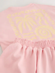 Pink/Yellow Palm Heavyweight T-Shirt and Shorts Set (3-16yrs)