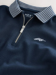 Navy Zip Neck Short Sleeve Jersey Polo Shirt (3-16yrs)