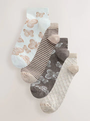 Neutral Butterfly Trainer Socks 4 Pack