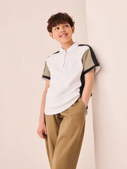 Black/Tan/White Colourblock Short Sleeve Zip Neck Polo Shirt (3-16yrs)