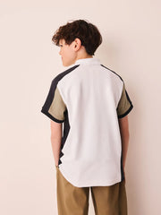 Black/Tan/White Colourblock Short Sleeve Zip Neck Polo Shirt (3-16yrs)