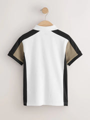 Black/Tan/White Colourblock Short Sleeve Zip Neck Polo Shirt (3-16yrs)
