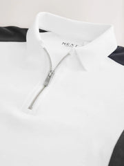 Black/Tan/White Colourblock Short Sleeve Zip Neck Polo Shirt (3-16yrs)