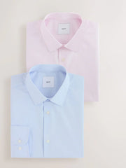 Pink/Blue Regular Fit Easy Care Long Sleeve Single Cuff Smart Shirts 2 Pack