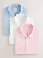 White/Blue/Pink Slim Fit Easy Care Single Cuff Smart Shirts 3 Pack