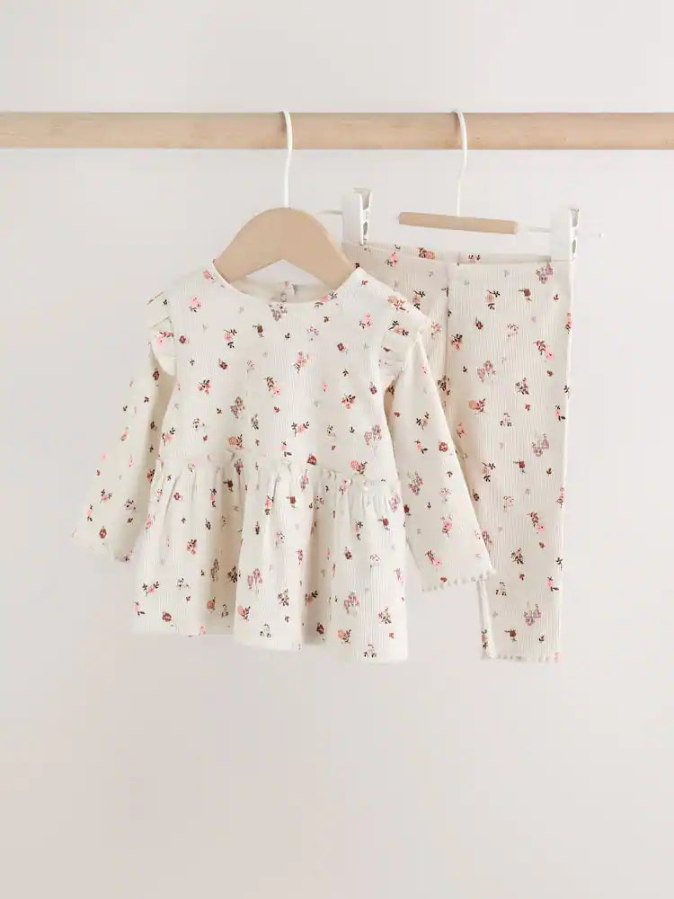Ecru Floral Peplum Top and Leggings Baby Set (0mths-2yrs)