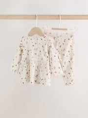 Ecru Floral Peplum Top and Leggings Baby Set (0mths-2yrs)
