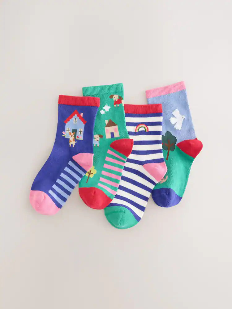 Multi Cotton Rich House Ankle Socks 4 Pack
