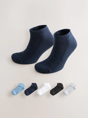 White/Blue/Grey Cushioned Trainers Socks 5 Pack