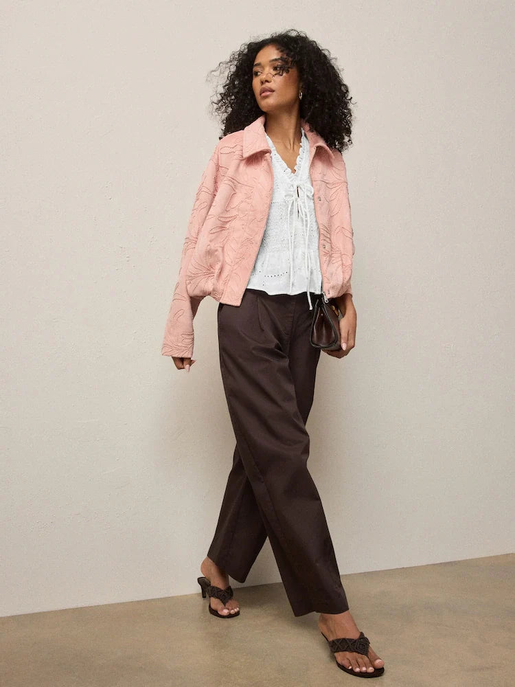 Chocolate Brown Pleated Barrel Leg Chino Trousers