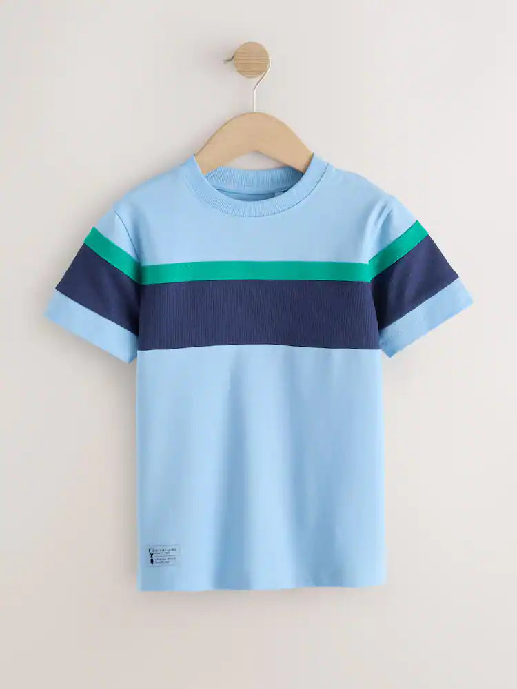 Blue/Navy Textured Colourblock Short Sleeve T-Shirt (3-16yrs)