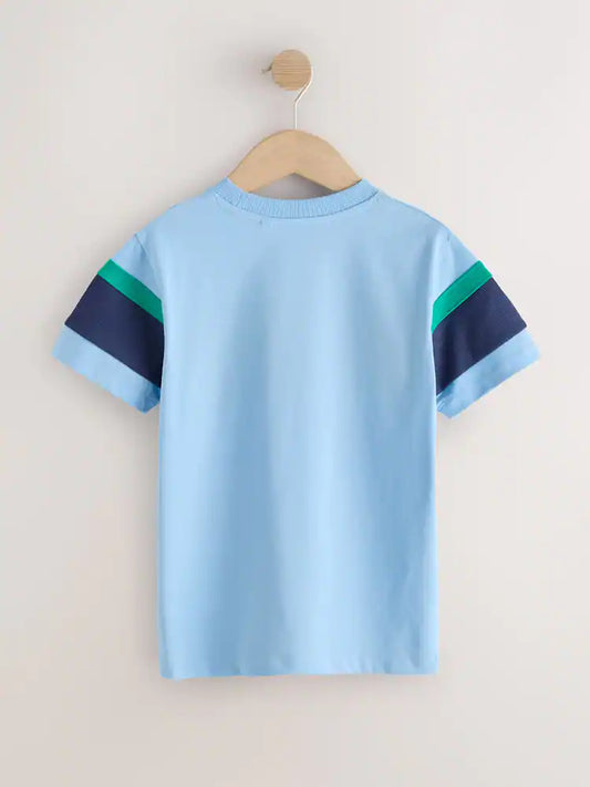 Blue/Navy Textured Colourblock Short Sleeve T-Shirt (3-16yrs)