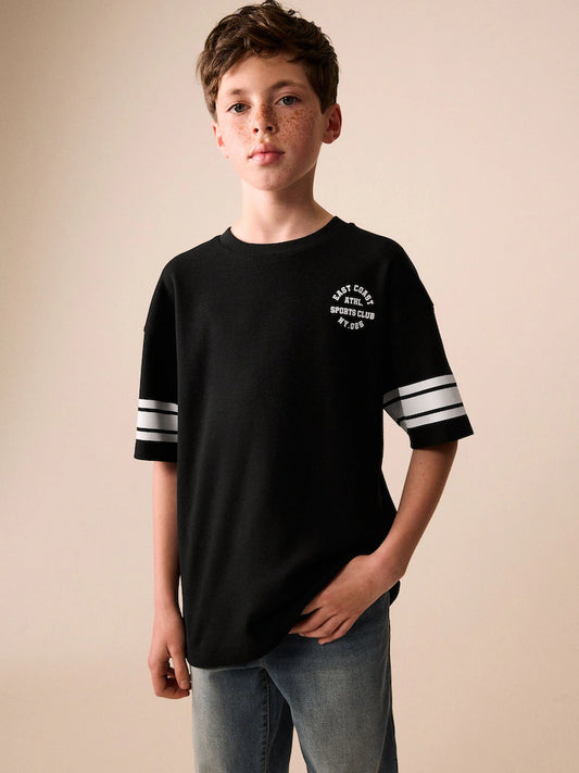 Black Varsity Relaxed Fit T-Shirt (3-16yrs)