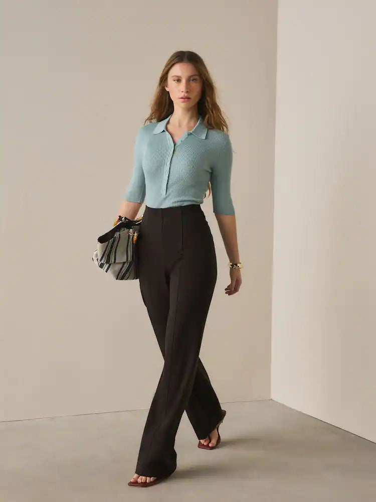 Chocolate Brown Ponte Wide Leg Trousers