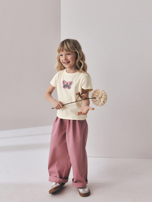 Ecru Butterfly Beaded T-Shirt (3-16yrs)