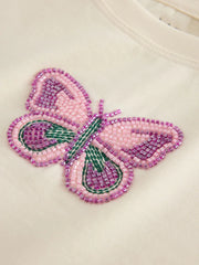 Ecru Butterfly Beaded T-Shirt (3-16yrs)