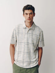 Ecru Check Pattern Textured Polo Shirt