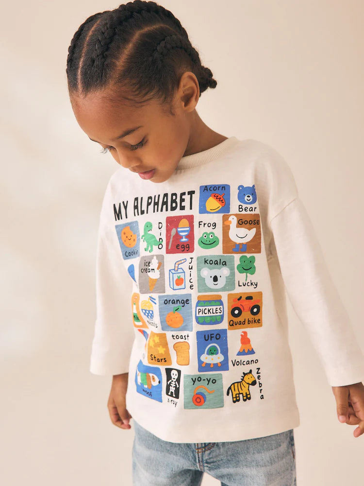White Alphabet Long Sleeve Graphic T-Shirt (3mths-7yrs)
