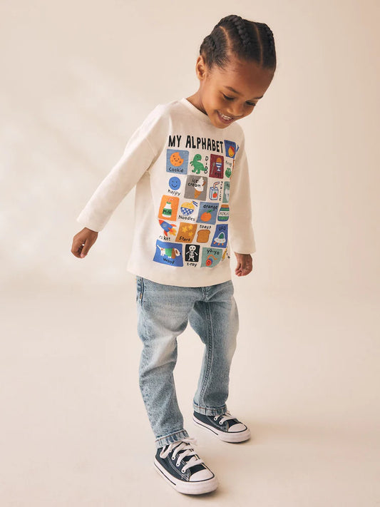 White Alphabet Long Sleeve Graphic T-Shirt (3mths-7yrs)